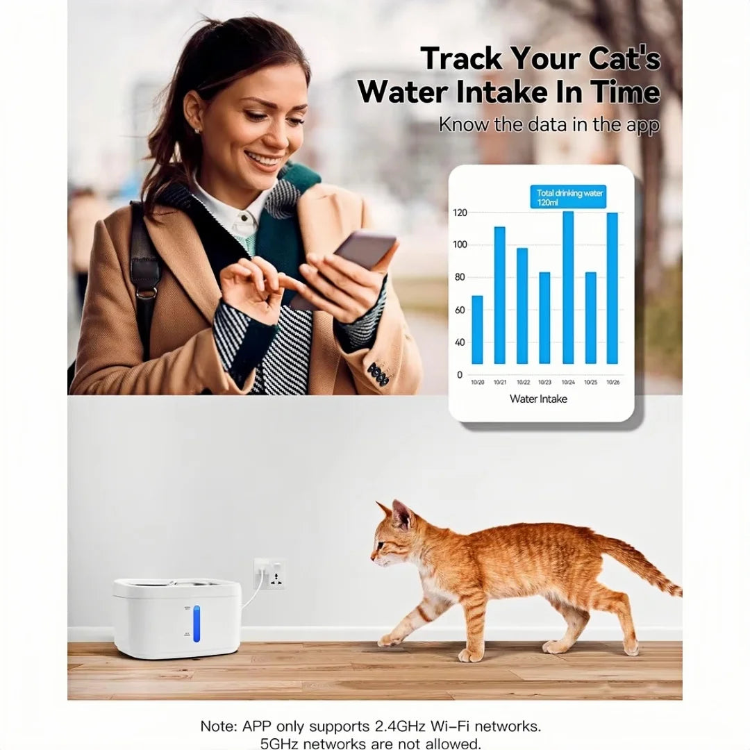 Smart Cat Water Fountain with APP Control | 2.5L Stainless Steel