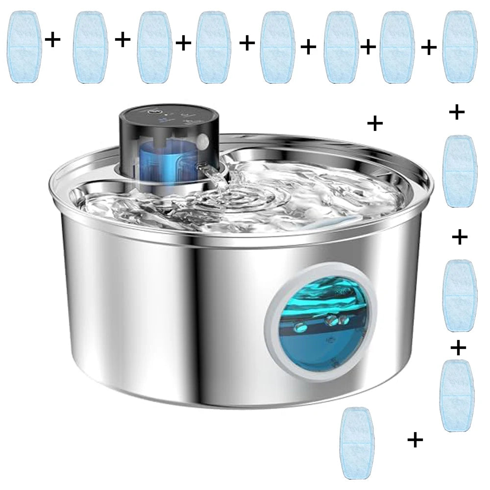 Wireless Stainless Steel Cat Water Fountain | Motion Sensor Auto Dispenser