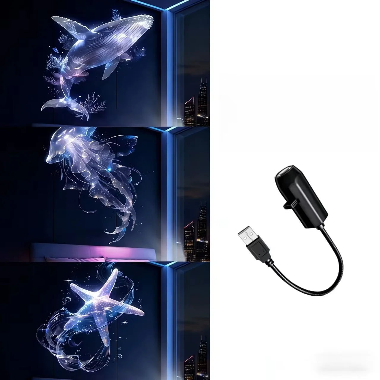 USB LED Projector Night Light – Ocean & Animal Patterns