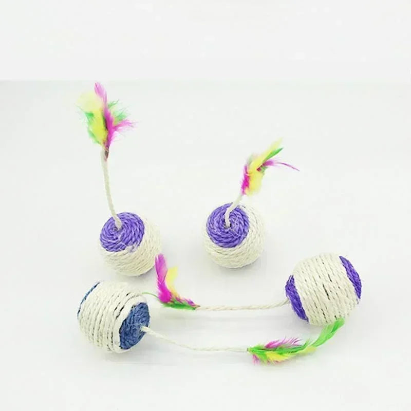 Cat Sisal Scratching Ball with Feather | Interactive Kitten Toy