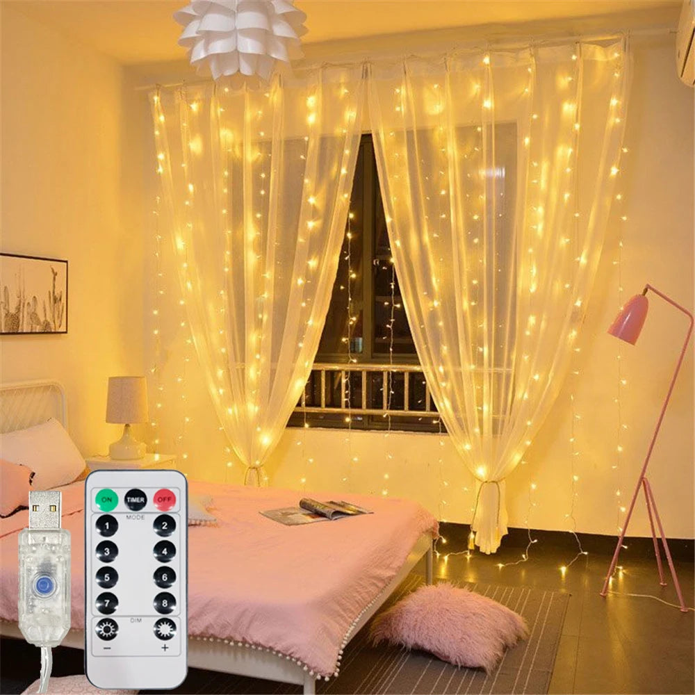 USB LED Curtain Lights – 8 Modes Remote Ramadan Decor