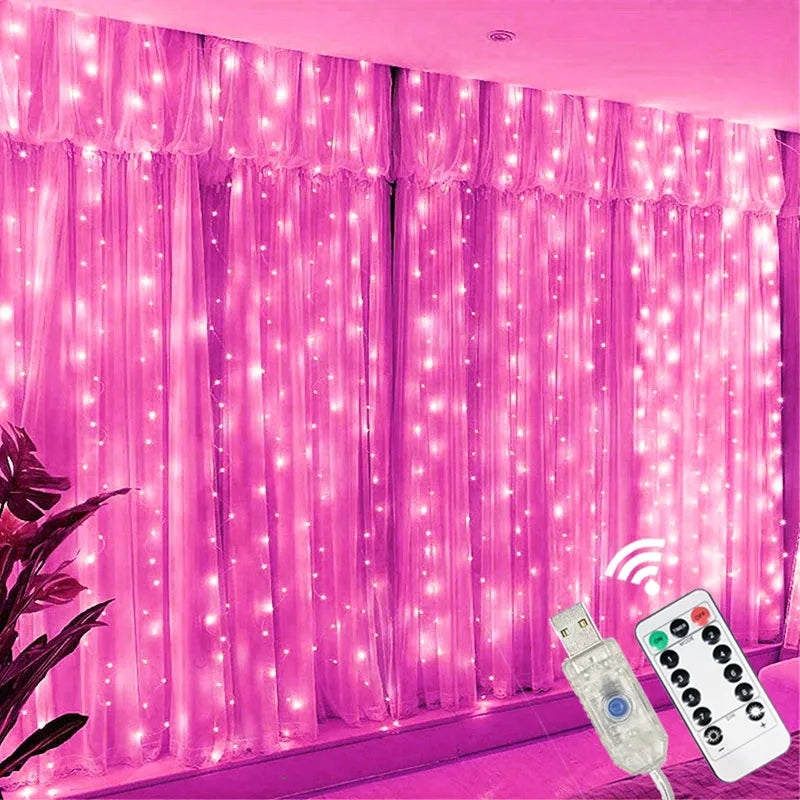 USB LED Curtain Lights – 8 Modes Remote Ramadan Decor