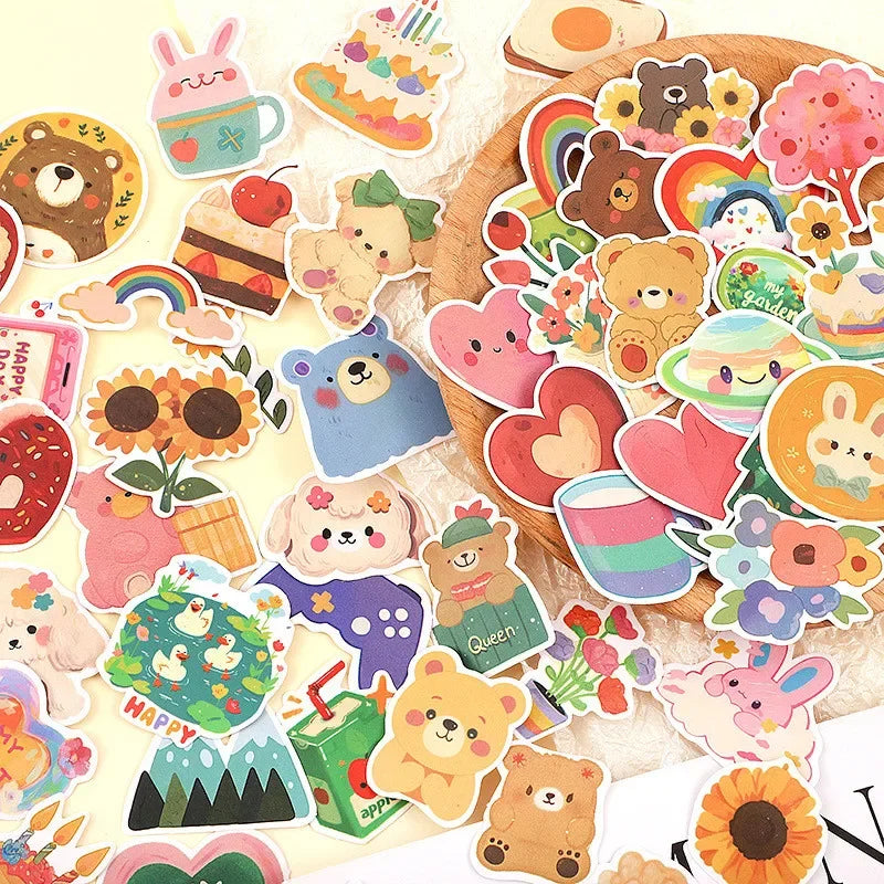 Korean Cute Cartoon Bear Watercolor Stickers – 108PCS