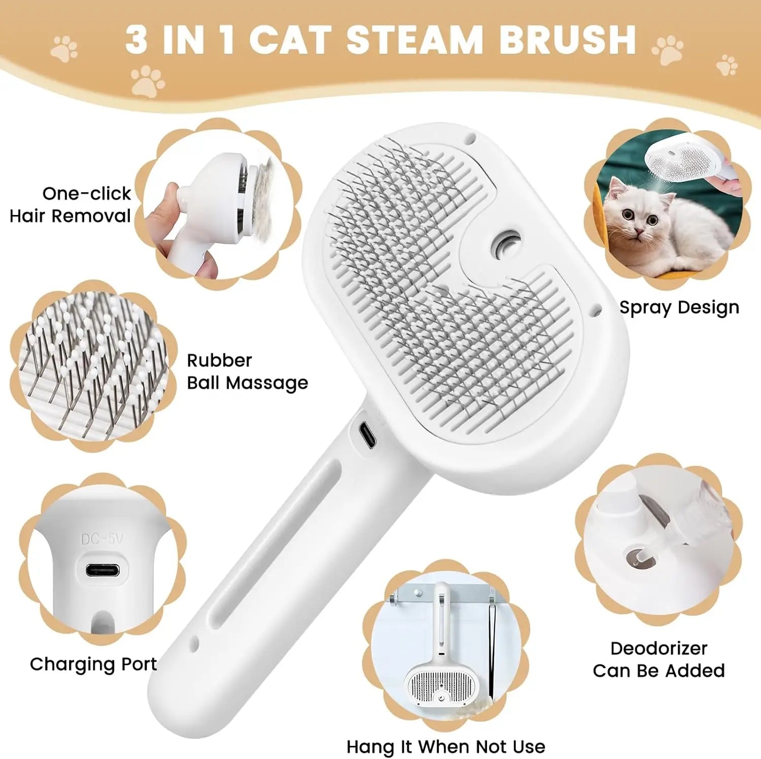 Pet Spray Grooming Comb | Steam Deshedding for Dogs & Cats