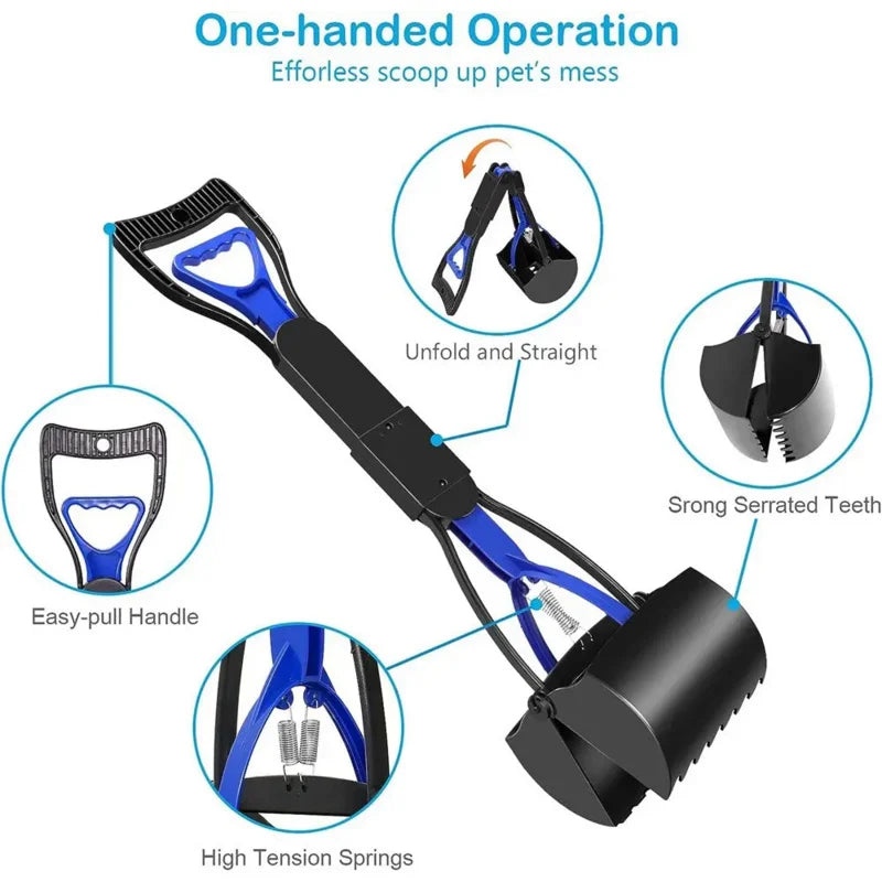 Dog Pooper Scooper | Long Handle Foldable Outdoor Poop Cleaner