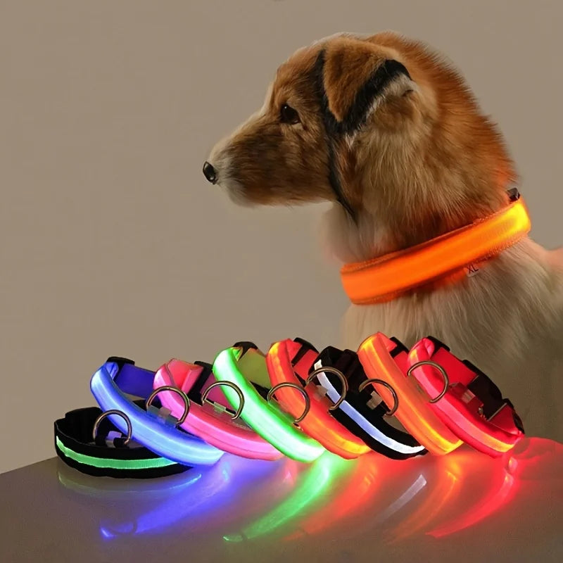 LED Glow Dog Collar – Night Safety Flashing Nylon Pet Collar