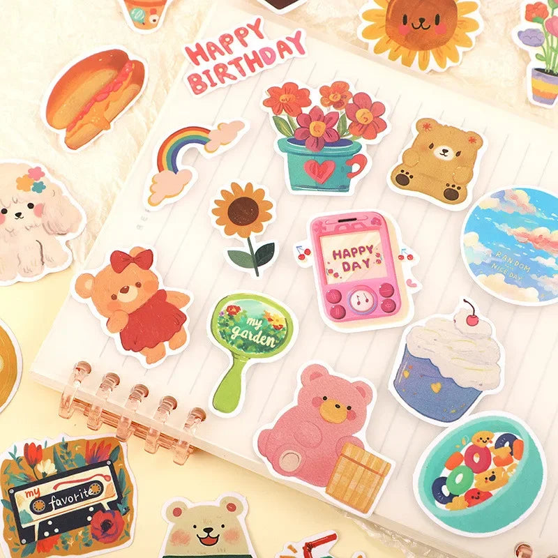 Korean Cute Cartoon Bear Watercolor Stickers – 108PCS