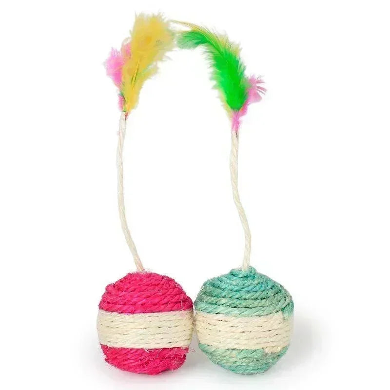 Cat Sisal Scratching Ball with Feather | Interactive Kitten Toy
