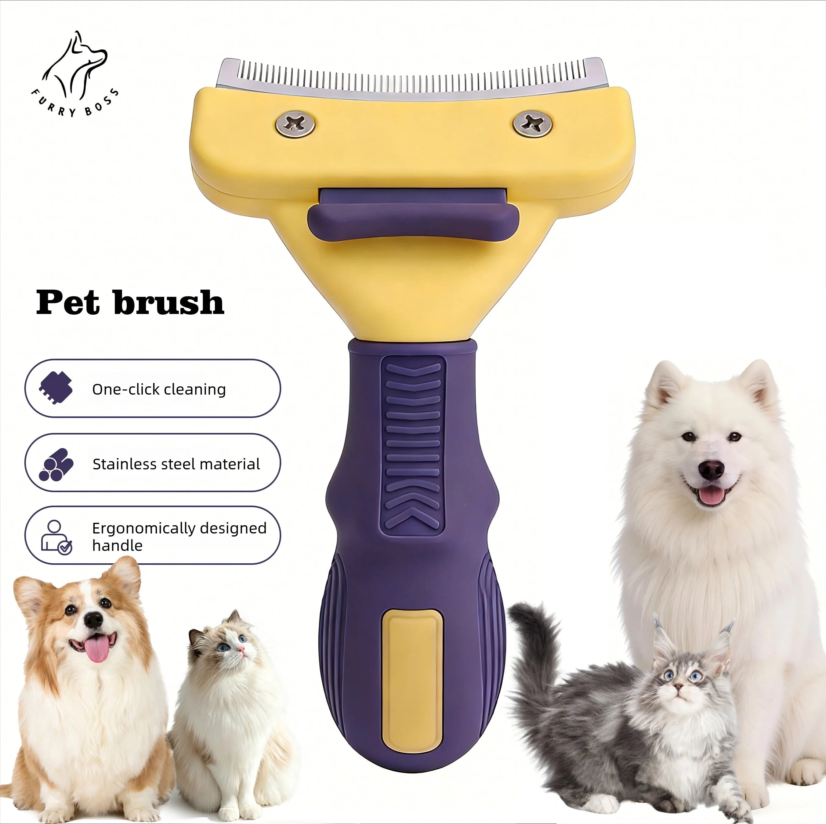 Pet Deshedding Brush & Grooming Comb | For Dogs & Cats