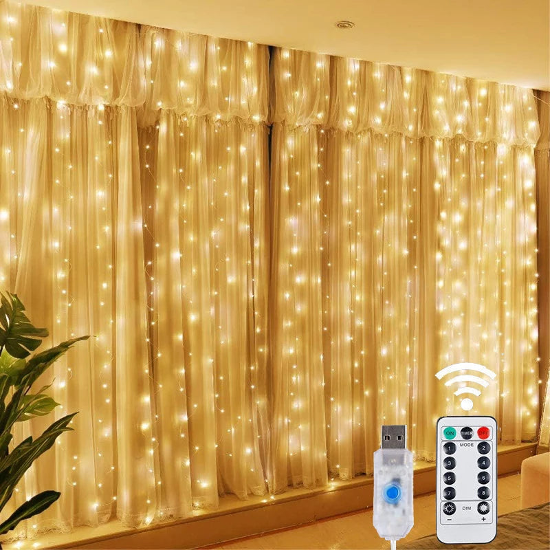 LED Fairy Curtain Lights – 8 Modes USB Remote