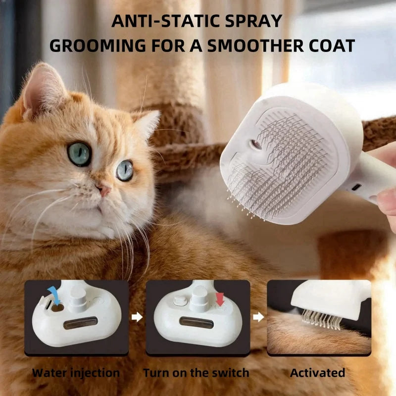 Pet Spray Grooming Comb | Steam Deshedding for Dogs & Cats