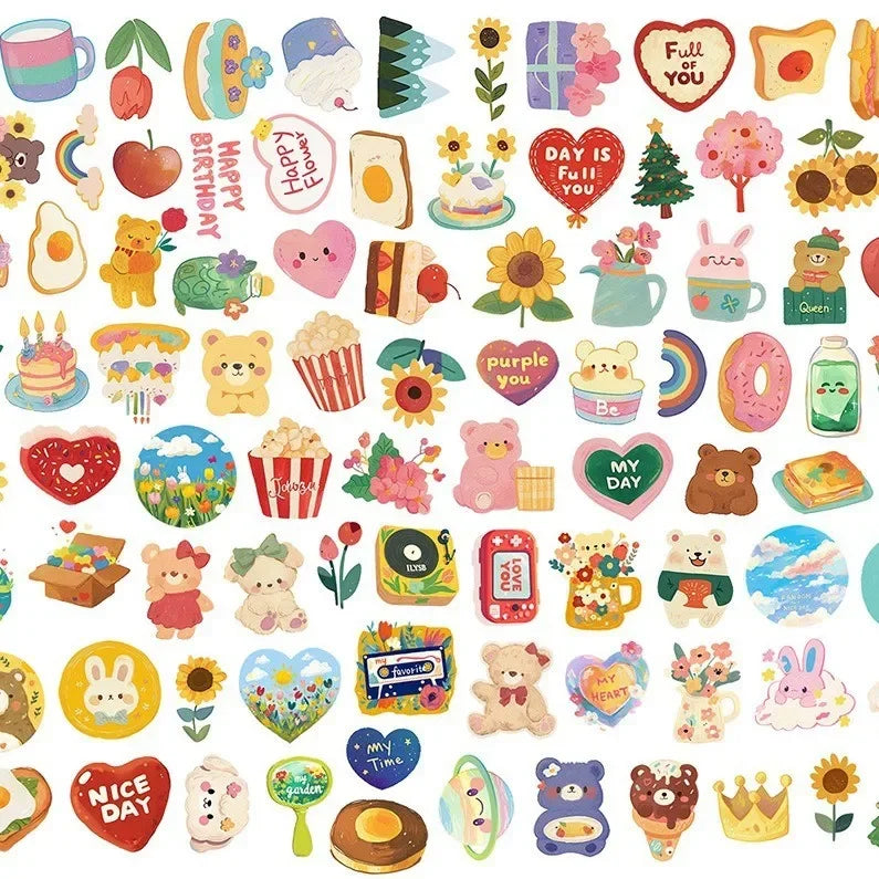 Korean Cute Cartoon Bear Watercolor Stickers – 108PCS