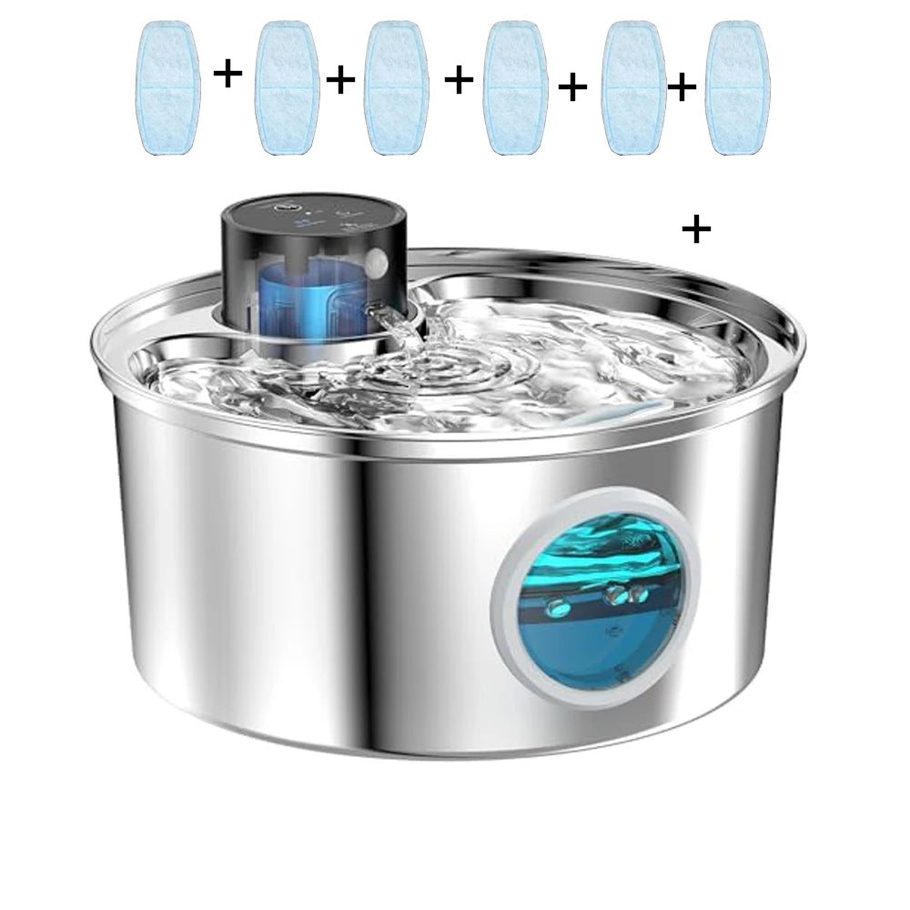 Wireless Stainless Steel Cat Water Fountain | Motion Sensor Auto Dispenser