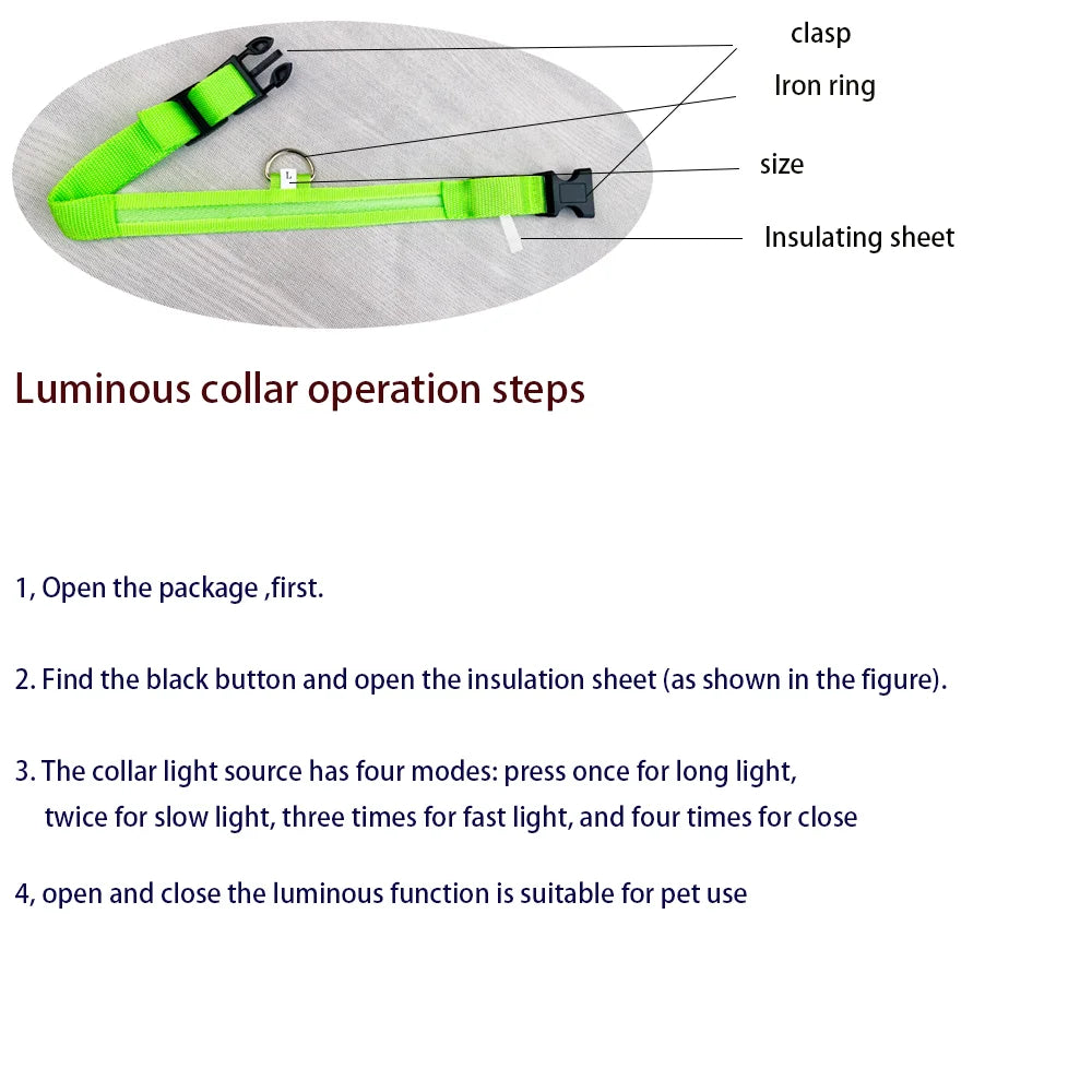 LED Glow Dog Collar – Night Safety Flashing Nylon Pet Collar