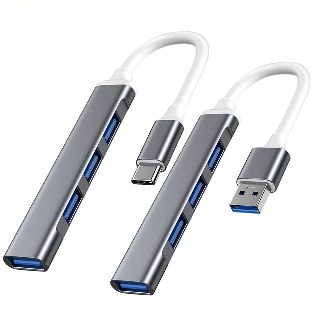 4-Port USB Hub – Type-C 3.1 & USB 3.0 Multi-Splitter Adapter for Laptop & PC
