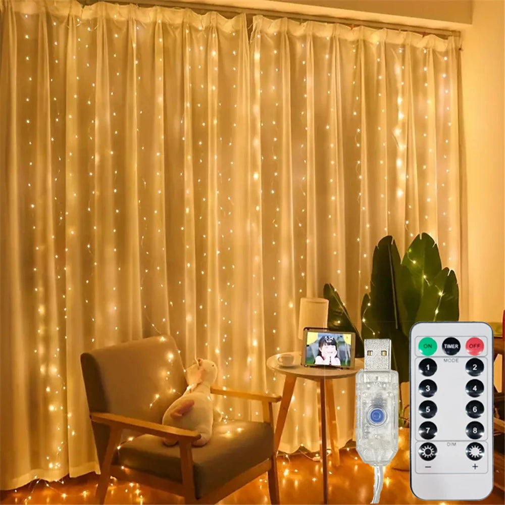 USB LED Curtain Lights – 8 Modes Remote Ramadan Decor