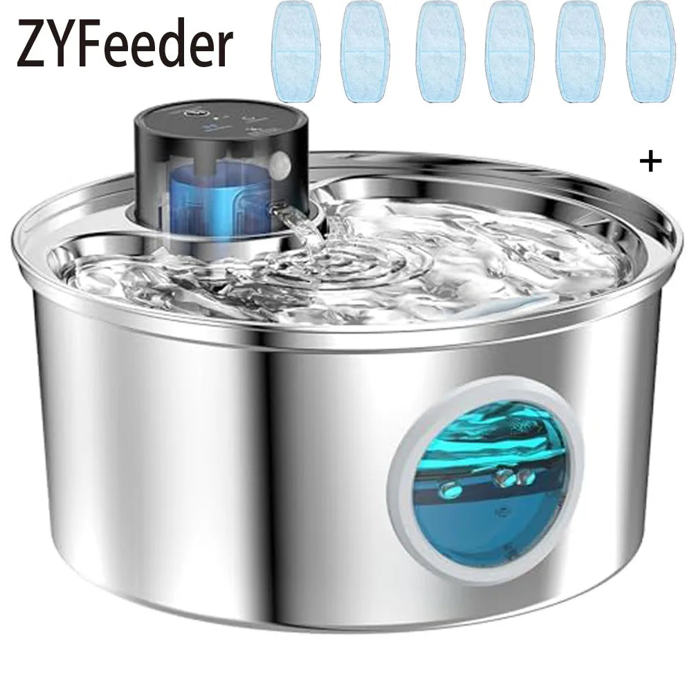 Wireless Stainless Steel Cat Water Fountain | Motion Sensor Auto Dispenser