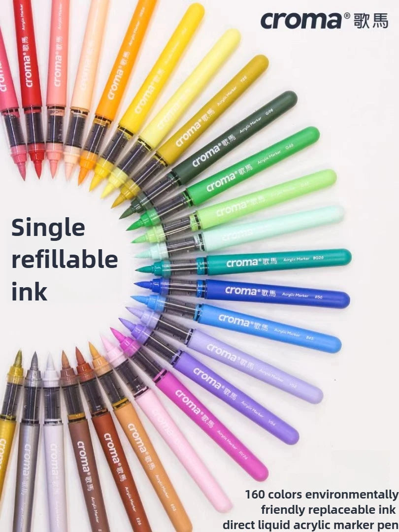 Croma 160 Colors Refillable Acrylic Markers – Washable