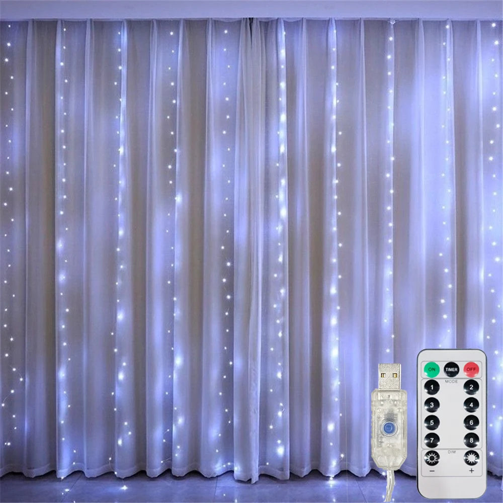 USB LED Curtain Lights – 8 Modes Remote Ramadan Decor