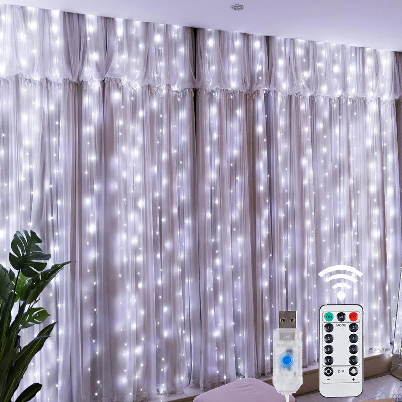 LED Fairy Curtain Lights – 8 Modes USB Remote