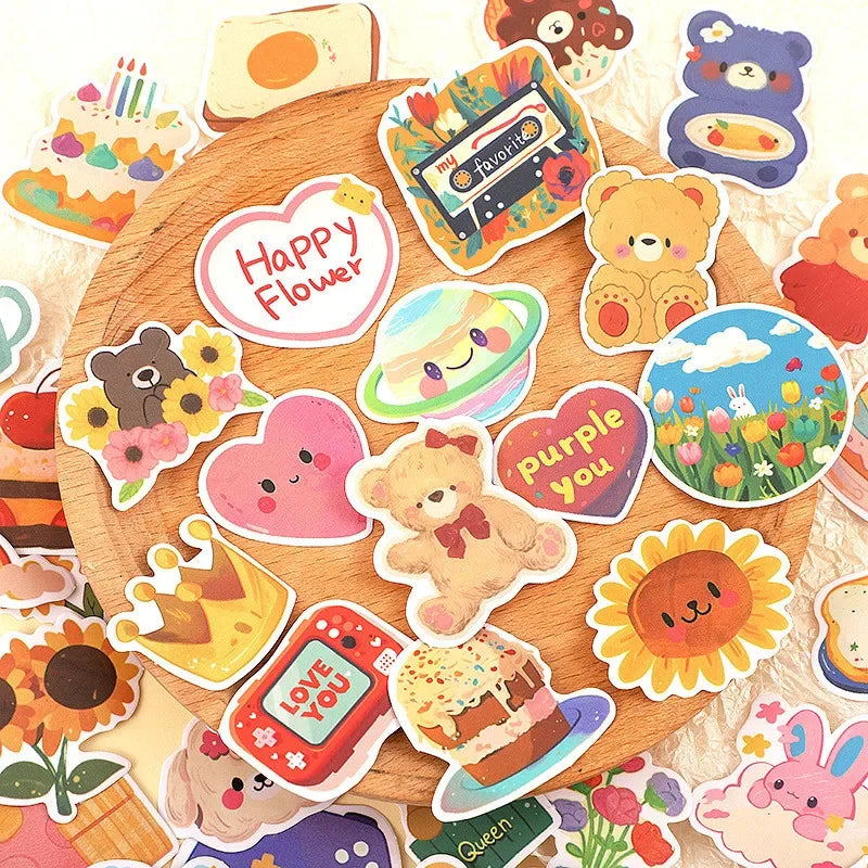 Korean Cute Cartoon Bear Watercolor Stickers – 108PCS