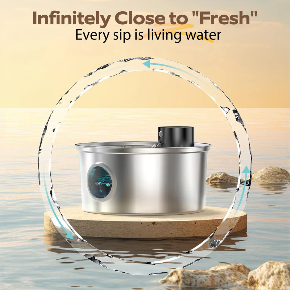 Wireless Stainless Steel Cat Water Fountain | Motion Sensor Auto Dispenser